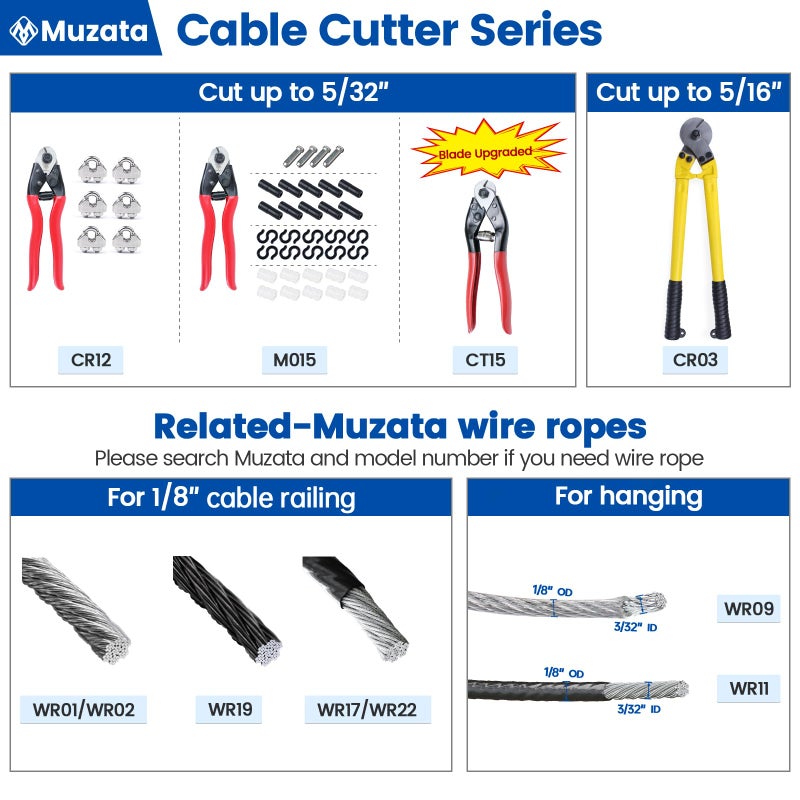 Muzata Cable Cutter Wire Cutter Heavy Duty Up to 1/8" 5/32" Stainless Steel Aircraft Wire Rope for Deck Railing Metal Fence Bicycle Brake Bike DIY Project CR12 - Image 4